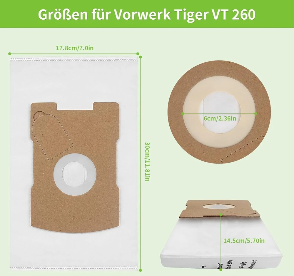 15 dulkių siurblių maišelių rinkinys Vorwerk Tiger Vt 300/260/265/270
