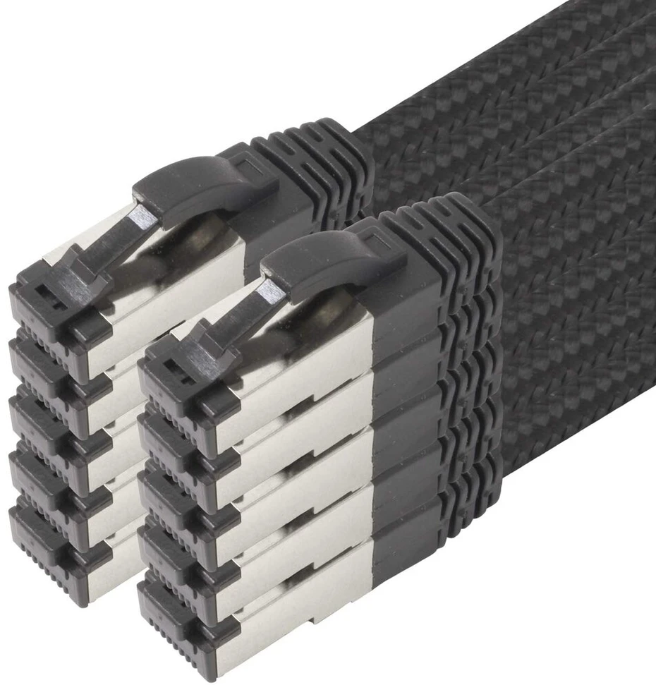 1,5 m - juodos spalvos medvilninis cat 6a patch kabelis juodas - 10 vnt. tinklo kabelio audinio medvilninis apvalkalas cat 6 a kabelis rj 45 lan ethernet patch kabelis 500 mhz 10 gb s - 10 x 1,5 m