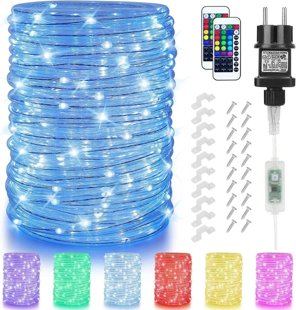 15 m led vamzdinės girliandos lauko maitinimo spalvingos lauko girliandos šviesos vamzdis 132 režimai ip68 atsparus vandeniui šviesos vamzdis lauko su rgb nuotolinio valdymo pulteliu vidaus kambario terasos sodo balkono dekoravimui