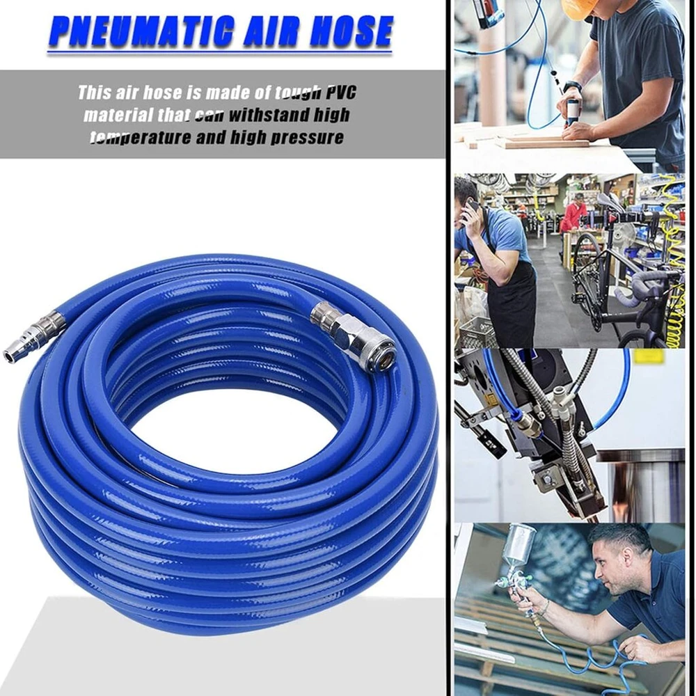 15 m suspausto oro žarna Pvc kompresoriaus oro žarna su greita jungtimi 20 barų 60 kg/cm² 850 psi oro žarnos priedai pneumatiniams įrankiams, mėlyna