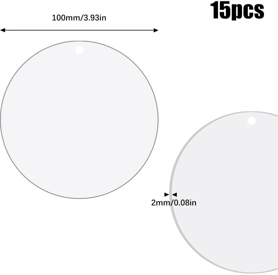15 vnt. 10 cm akrilo diskų rinkinys, skaidrus su skyle, skaidri akrilo plokštė, apvalus akrilo diskas, akrilo plastiko diskas nuotraukų rėmeliams, tapybai, "pasidaryk pats" amatams