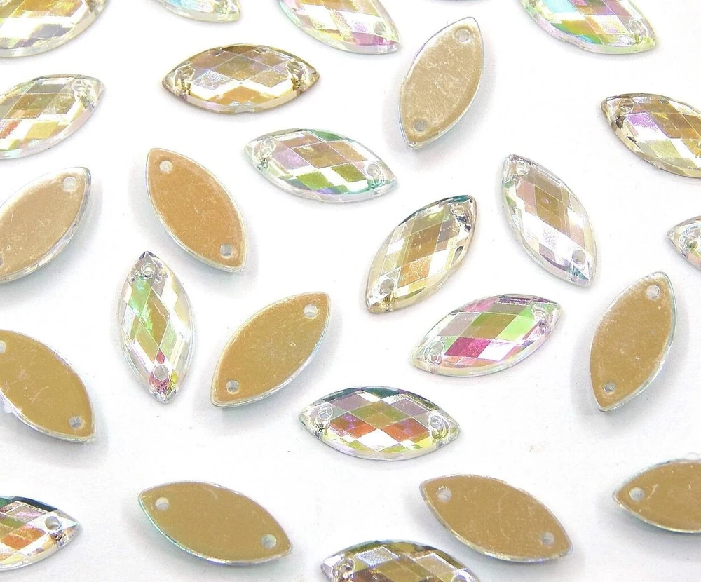 150 vnt. Ovalūs kalnų krištolo akmenukai siuvimui, 12x6 mm