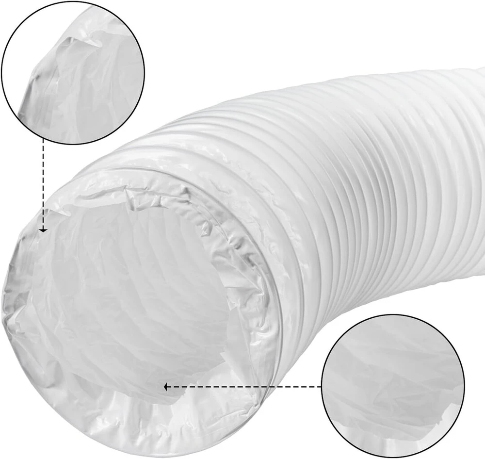 16 cm / 160 mm - 1 m ilgio balto pvc dulkių surinkimo vamzdis - vakuuminis vamzdis - lanksti vakuuminė žarna - idealiai tinka šiltnamio palapinėms, auginimo dėžėms, šiltnamiams, namų ventiliacijos plastikui - spyruoklinio plieno vielos žarna