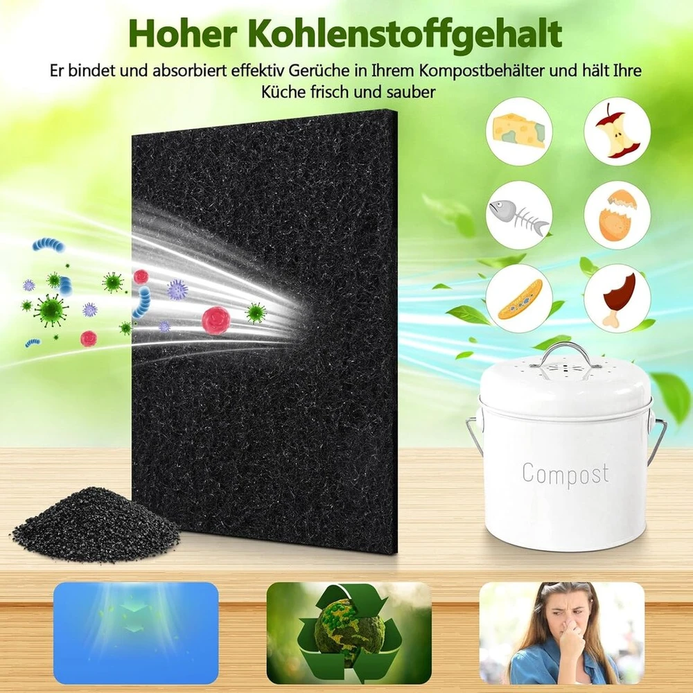 16 vnt. komposto konteinerių filtrų rinkinys, aktyvintos anglies komposterio filtras, anglies filtras organinių atliekų dėžei, aktyvintos anglies filtro kilimėlis, universalus dydis, organinių šiukšlių dėžės kvadratinis filtras kompostui