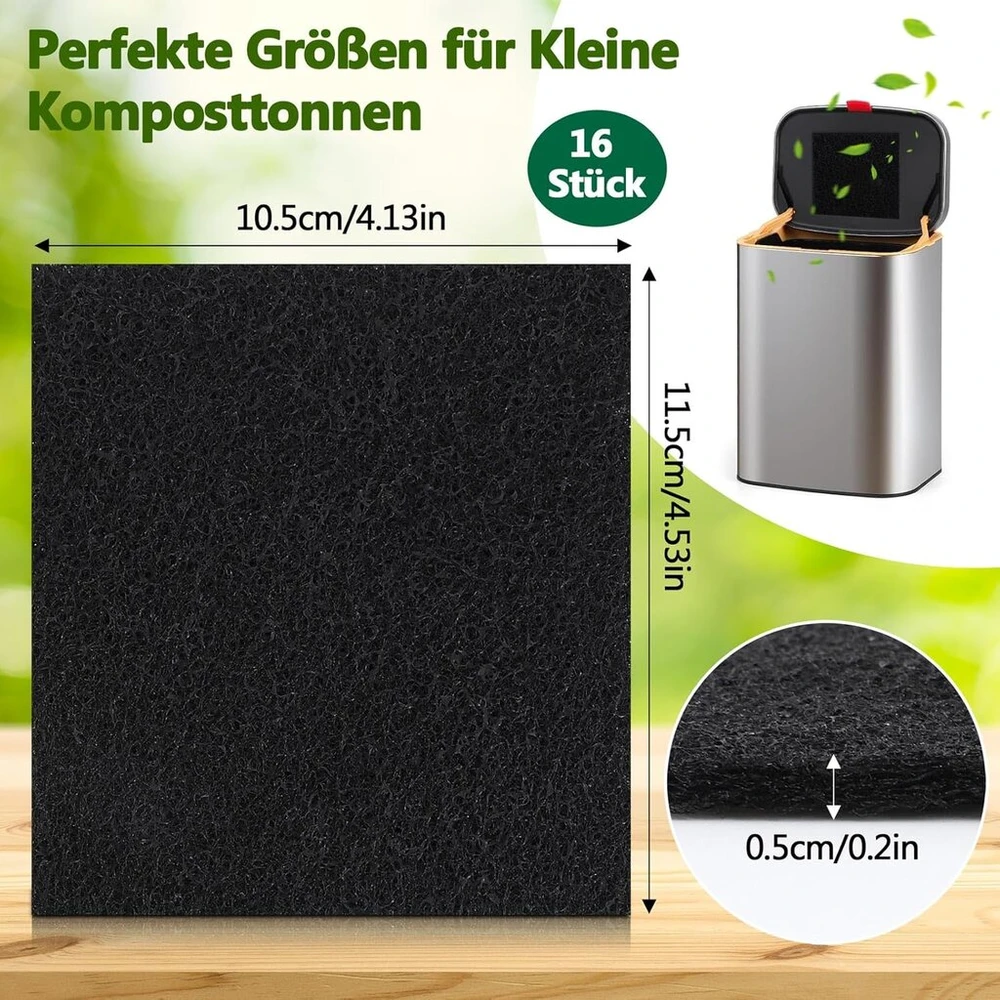 16 vnt. komposto konteinerių filtrų rinkinys, aktyvintos anglies komposterio filtras, anglies filtras organinių atliekų dėžei, aktyvintos anglies filtro kilimėlis, universalus dydis, organinių šiukšlių dėžės kvadratinis filtras kompostui