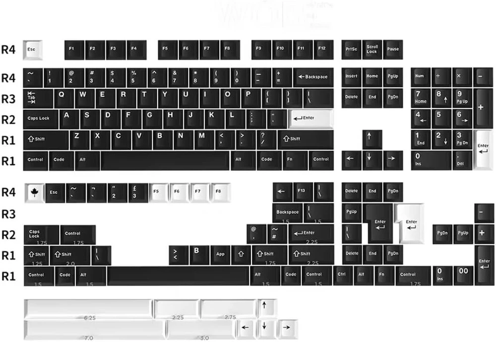 163 klavišų wob klavišų dangtelių cherry profilio doubleshot klavišų dangtelių rinkinys, tinkantis iso ansi 95% 75% 65% 60% mechaninei klaviatūrai cherry mx gateron jungikliai