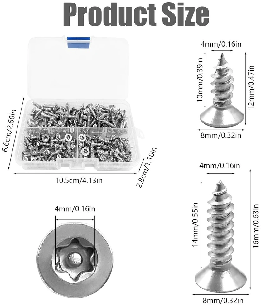 180 vnt. Medinių varžtų rinkinys (4x12mm, 4x16mm) su dėžute