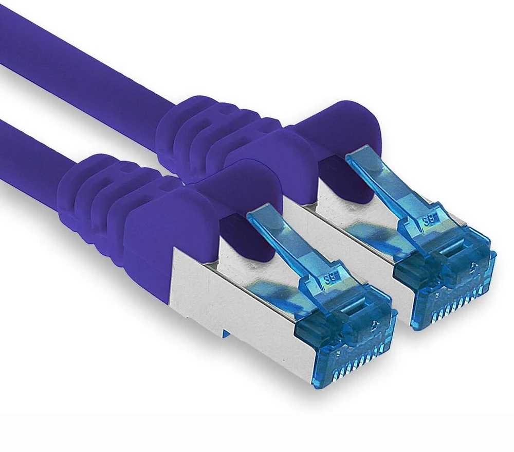 1attack.de 1 x 1.5 m Cat.6 - Ethernet Gigabit Lan tinklo Patch kabelis Rj45 Cat 6 A 10000 Mbit s Sftp Pimf 500 Mhz - violetinis (5 vnt.)