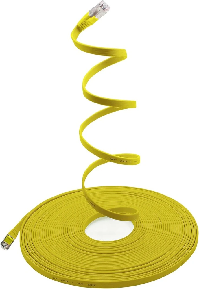 1attack.de 2 m - geltona - 5 vnt. cat.7 gigabit ethernet lan plokščias juostinis kabelis (rj45) tinklo kabelis neapdorotas kabelis (10 gbit/s) instaliacinis kabelis plonas suderinamas su cat.5 - cat.5e - cat.6