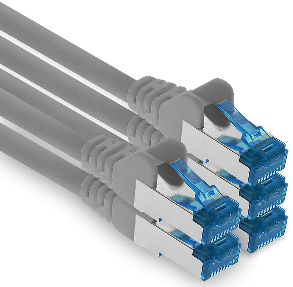 1attack.de 5 x 0,5 m Cat.6 - Ethernet Gigabit Lan tinklo Patch kabelis Rj45 Cat 6 A 10000 Mbit s Sftp Pimf 500 Mhz - pilkas