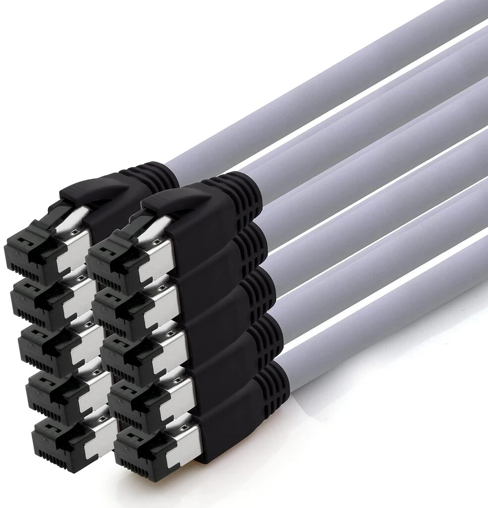 1conn 2 m cat8 gigabitinis eterneto tinklo kabelis 40 gb s ftp lszh cat 8 duomenų kabelis rj45 pilkas - 10 vnt. pakuotė 2 m
