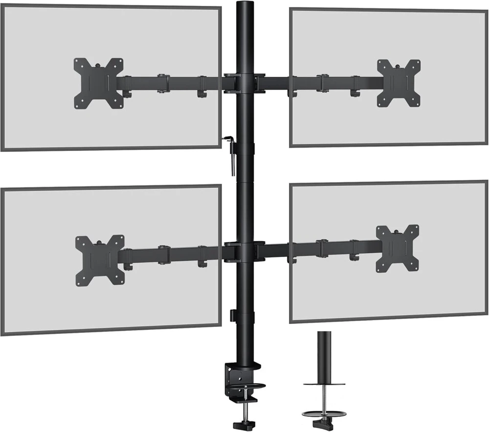 1home 13–27 colių monitoriaus stovo laikiklis – stalo laikiklis led ir lcd monitoriams, pasukamas 180°, sukiojamas 360°, reguliuojamo aukščio, 10 kg kiekvienam monitoriui (4 monitoriams)