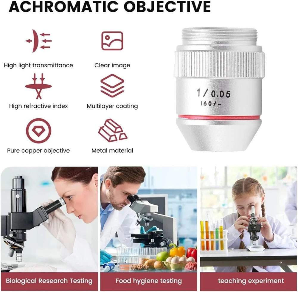1x Mikroskopo objektyvas, profesionalus achromatinis mikroskopo objektyvas su rms sriegiu, 1x 195 achromatinis objektyvas biologiniam mikroskopui