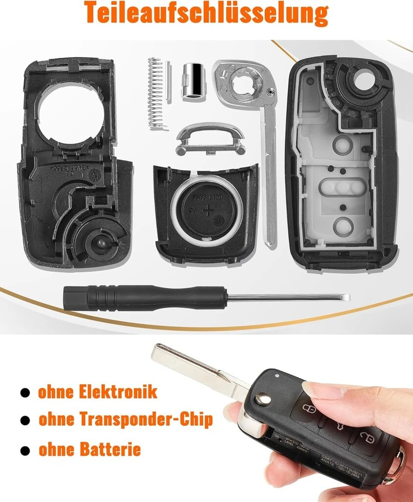 2 automobilių raktų korpusų rinkinys, suderinamas su volkswagen vw up golf mk6 polo tiguan touareg passat seat skoda automobilių raktu 3 mygtukų ašmenų tipo nuotolinio rakto korpuso pakaitinis raktas
