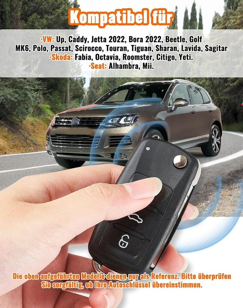 2 automobilių raktų korpusų rinkinys, suderinamas su volkswagen vw up golf mk6 polo tiguan touareg passat seat skoda automobilių raktu 3 mygtukų ašmenų tipo nuotolinio rakto korpuso pakaitinis raktas