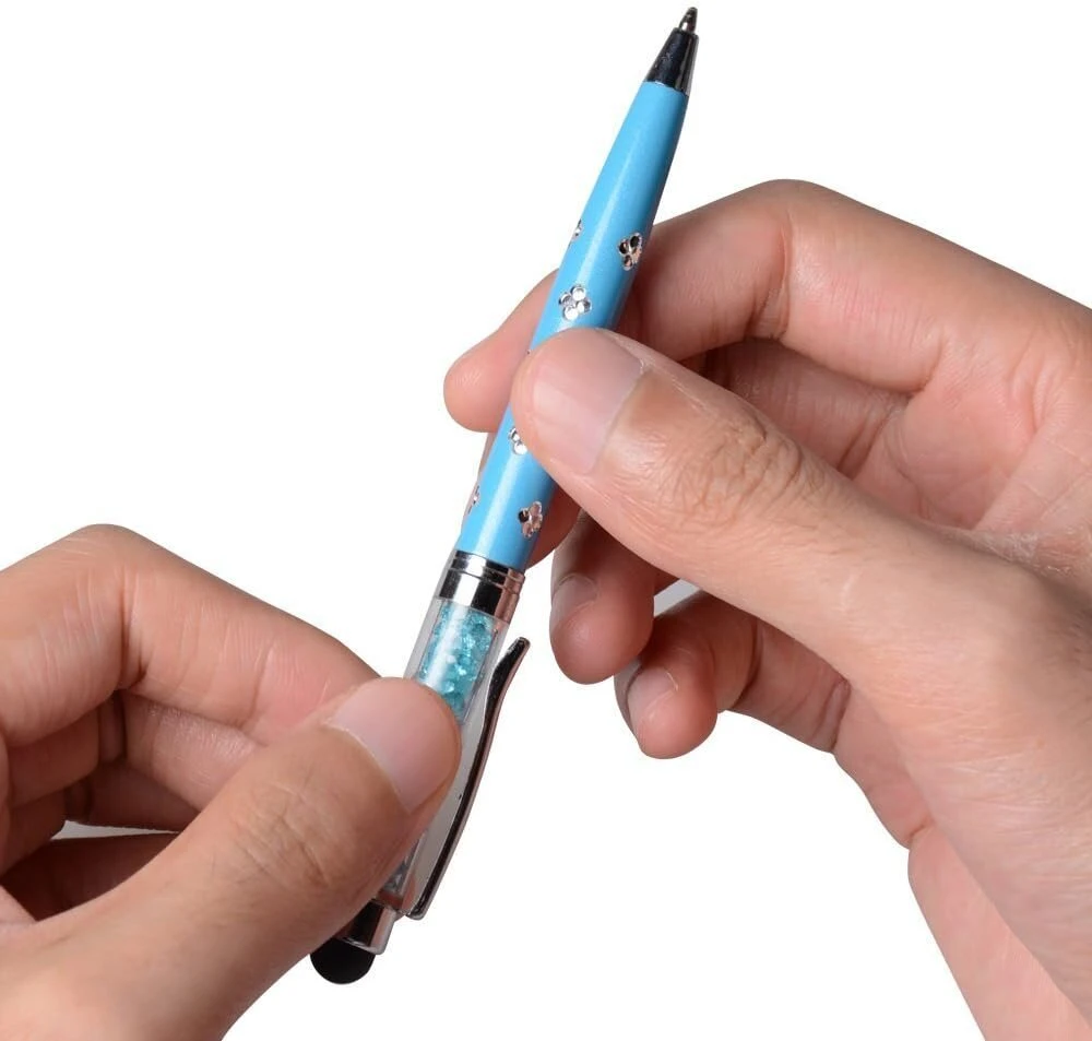 2 in 1 capacitive touchscreen stylus pen ir ballpoint rašiklis su swarovski kristalais + 2 papildomi užpildai, mėlynas