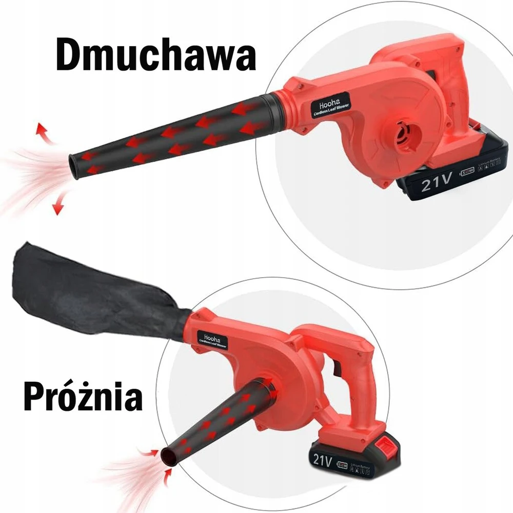 2 in 1 galingas elektrinis akumuliatorinis lapų ir sniego pūstuvas su dulkių siurbliu Hooha