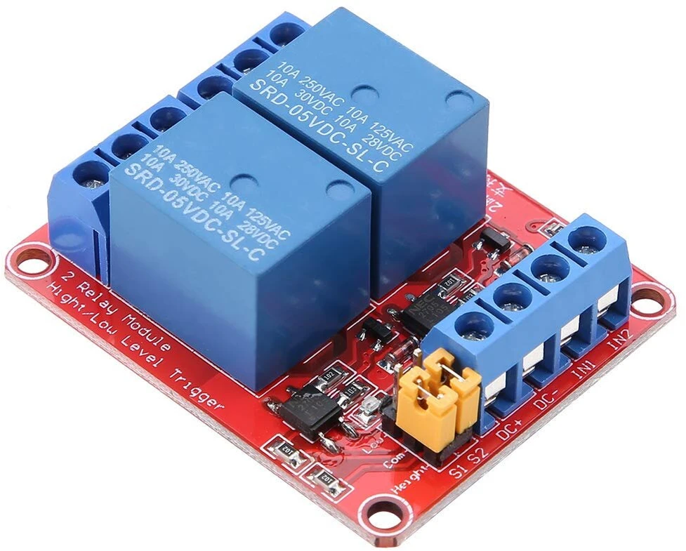 2 kanalų relės modulis 5v 12v 24v valdymo plokštė su optokoplieriaus izoliacija aukšto ir žemo lygio trigeris 50x41x18.5mm (5v)