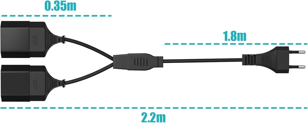 2 m maitinimo kabelio ilgintuvas, 2-in-1 ilgintuvas, type c kištukas euro kištukas į dvigubą type c euro lizdą, 0.75 mm² maks. 2.5 a/250 v televizoriui, kompiuteriui, monitoriui, projektoriui, lempai, namų ūkiui