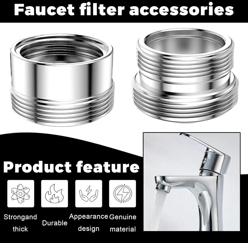 2 metalinių maišytuvo adapterių rinkinys nuo 18 mm iki 22 mm / nuo 22 mm iki 18 mm, vandenį taupantis metalas, maišytuvo aeratorius, metalinis adapteris vandeniui taupyti skirtam virtuvės maišytuvui