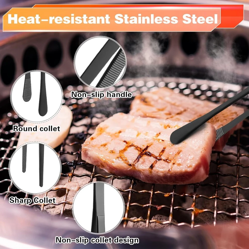 2 nerūdijančio plieno gaminimo pincetų rinkinys, 30 cm virtuvės pincetų rinkinys, profesionalūs virtuvės pincetai, preciziški dantyti pincetai Bbq, stovyklavimui, remontui, patiekimui, gaminimui, kepimui