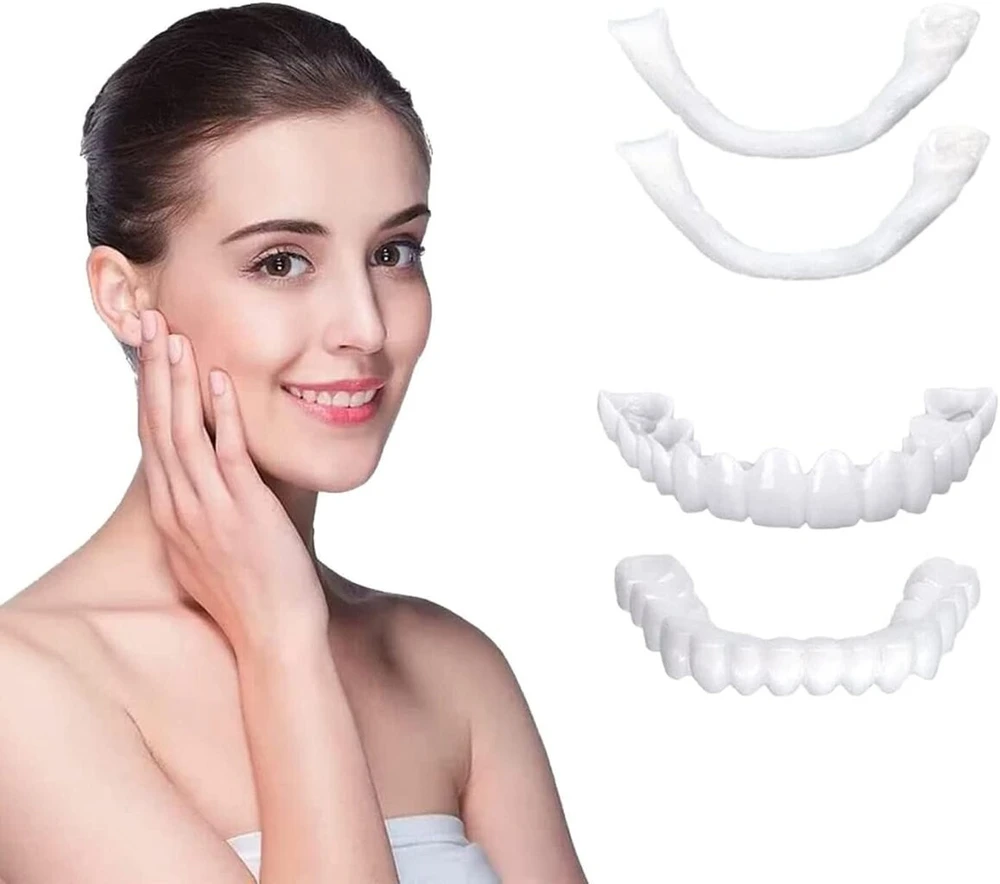 2 poros dantų lukštai Smile, patogūs momentiniai kosmetiniai dantų lukštai viršutiniams ir apatiniams dantims vyrams ir moterims, dantų balinimo uždengimas blogiems dantims