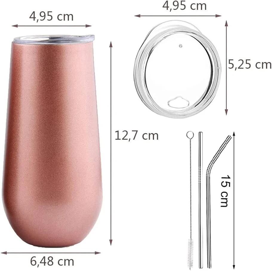 2 šampano taurių rinkinys, nerūdijančio plieno šampano taurės, rožinio aukso spalvos šampano taurė, vyno taurė su dangteliu, 170 ml izoliuotas varinis puodelis, vyno šampano puodelis