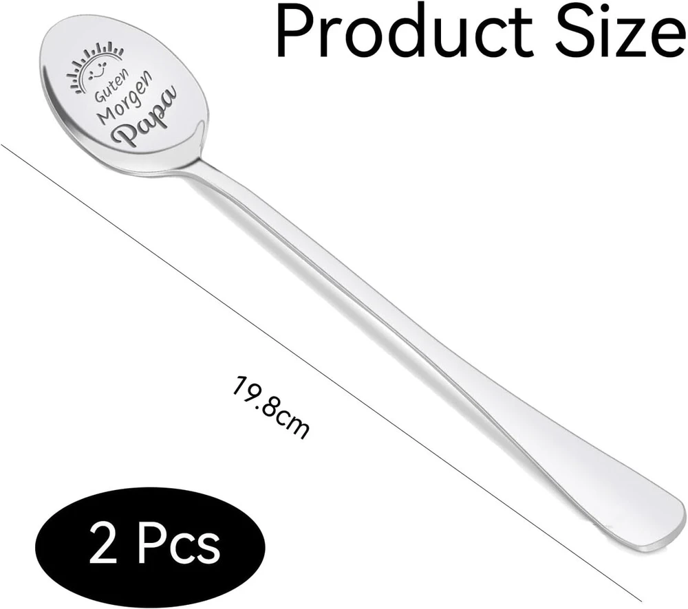 2 šaukštelių rinkinys su graviravimu, 19 cm nerūdijančio plieno kavos šaukšteliai su graviravimu, mylintys, tvirti ir patvarūs, unikalus meilės šaukštelis su graviravimu, labas rytas mama tėtis, tėvo ir motinos dienai