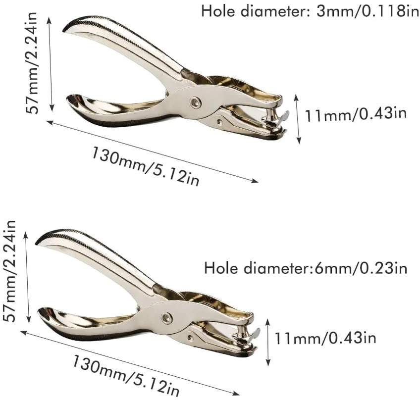 2 vienetų pakuotė vienos skylės perforatoriai, apvalūs skylmušiai, metalinės perforavimo replės, skirtos popieriui, nuotraukoms, atvirukams, kortelėms (3 mm/6 mm)