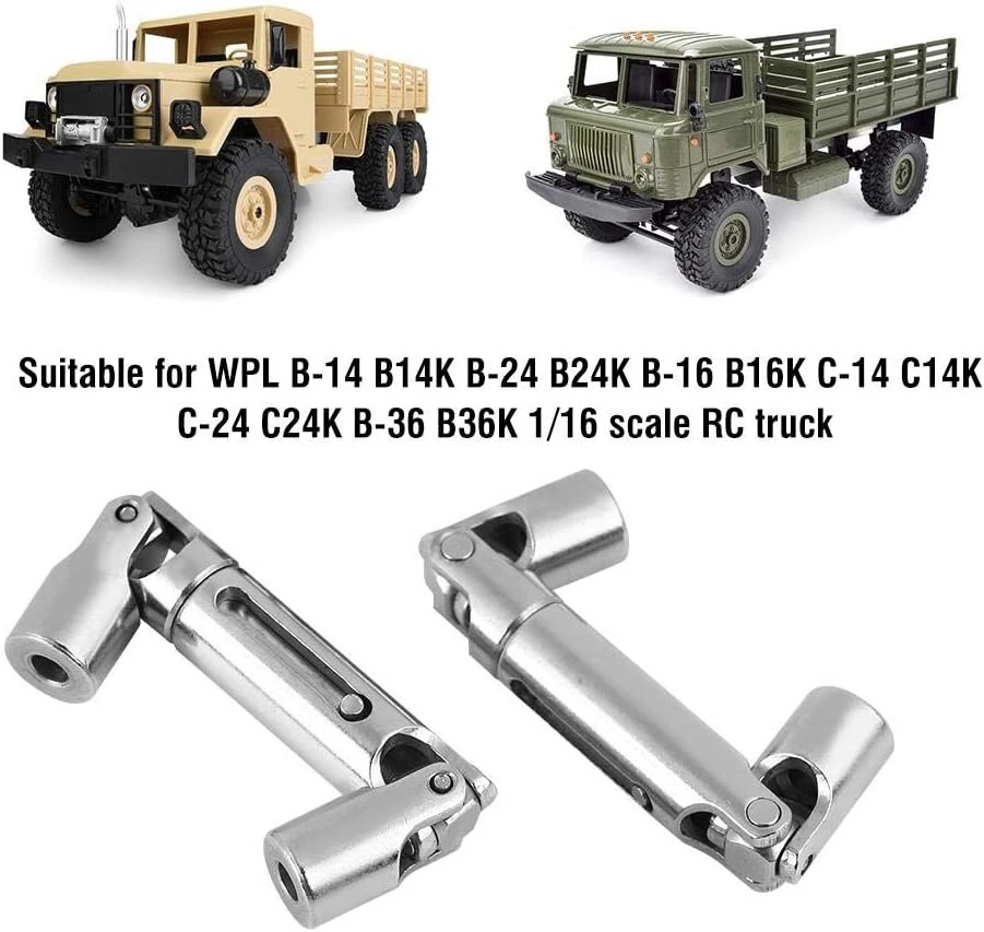2 vienetų pavaros velenas Rc sunkvežimiui, metalinis pavaros velenas, skirtas Wpl 1/16 Rc mastelio karinio sunkvežimio atnaujinimui, pakaitiniai Rc priedai