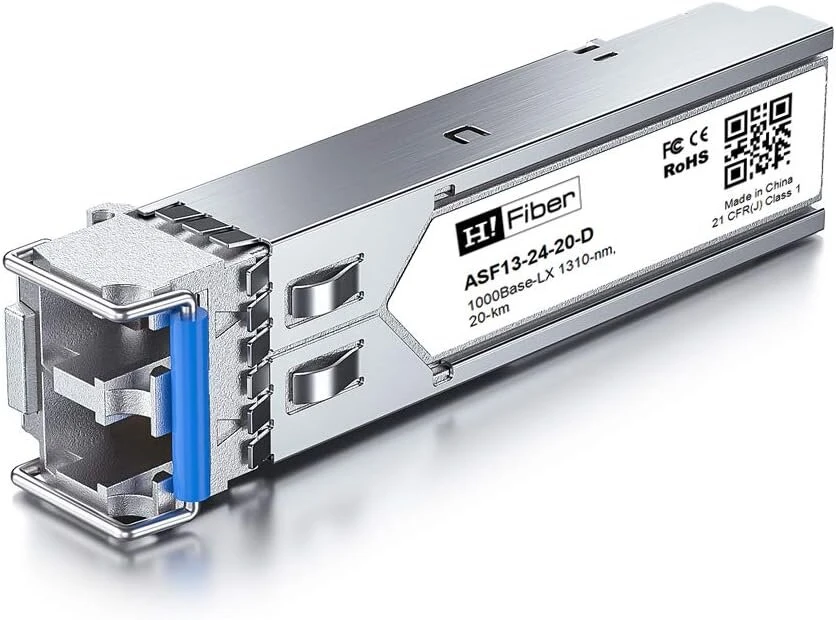 Šakotuvas 2 vnt. 1.25g Single Mode Sfp Lc modulis, 1000base-lx/lh šviesolaidinis siųstuvas-imtuvas, skirtas Netgear Agm732f, Ubiquiti Unifi Uf-sm-1g, Mikrotik, Intel, D-link ir daugiau (smf, 1310nm, 20km, Ddmm)