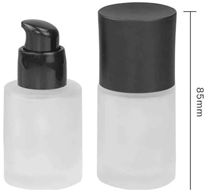 2 vnt. 30 ml daugkartinio naudojimo tuščias stiklinis buteliukas su juodu dangteliu, matinis buteliukas, nešiojamas pagrindo buteliukas, kosmetikos indelis losjonui, pagrindui
