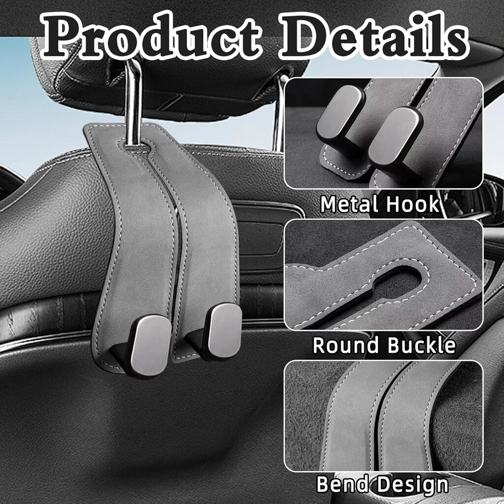 2 vnt. automobilio sėdynės kabliukai, odiniai, daugiafunkciai