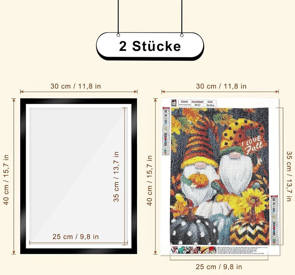 Plakatas 2 vnt. deimantinės tapybos rėmelių rinkinys, 30 x 40 cm deimantinės tapybos paveikslų rėmelis, magnetinis rėmelis, skirtas namų sienų dekoravimui, juodas