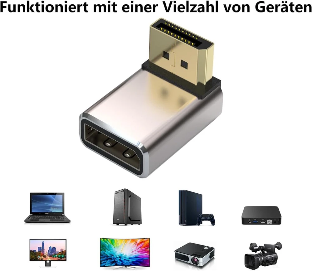 2 vnt. Displayport 1.4 90° kampinis prailgintuvas 8k Uhd Hdr
