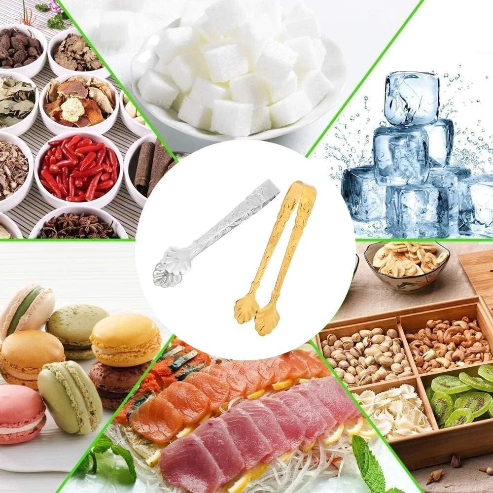 2 vnt. ledo žnyplių rinkinys, mini cukraus žnyplės, nerūdijančio plieno serviravimo žnyplės vakarėliams, barui, vestuvėms, virtuvei, saldumynams, kavai, arbatai, švediškam stalui (sidabrinės, auksinės)