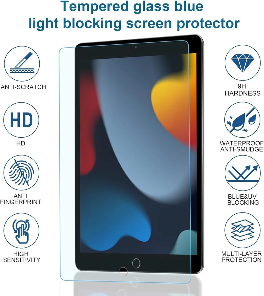 2 vnt. – patobulintas 9h grūdintas stiklas ir anti-mėlynas light (2 in 1) ekrano apsauga, skirta ipad 10.2 inch planšetiniam kompiuteriui 9/8/7, grūdinto stiklo ekrano apsauga su 9h kietumu, be burbuliukų, atspari įbrėžimams