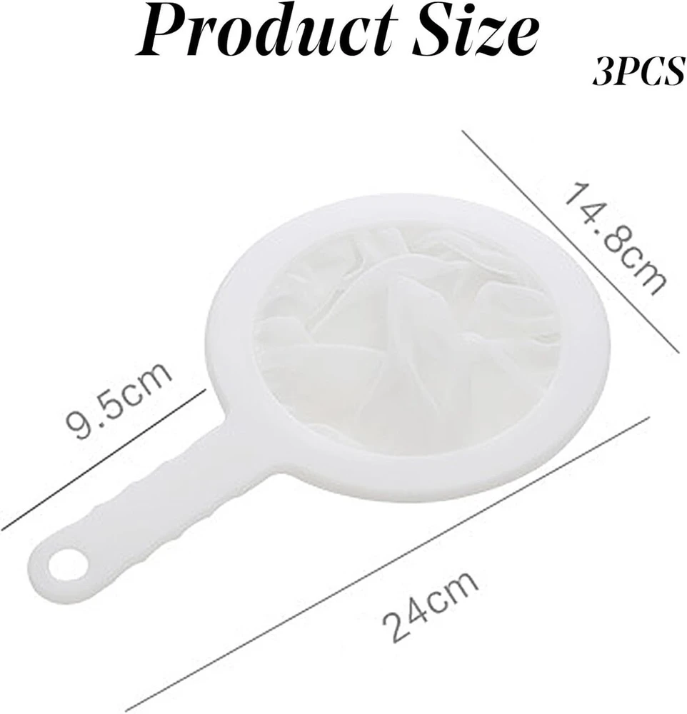 2 vnt. plastikinis virtuvinis koštuvas smulkiu tinkleliu 100/200/400 tinklelio filtras su rankena ir kabliuku maisto filtras sėkloms, uogienei, miltams, jogurtui, sojų pieno aparatui 24 x 15 cm (400 tinklelių)