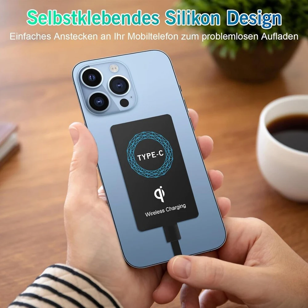 2 vnt. Usb C belaidžio įkrovimo imtuvas, itin plonas, su lipniu silikonu