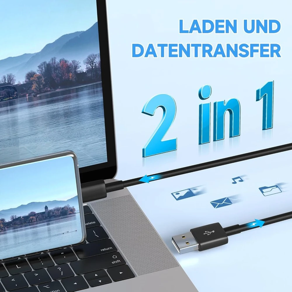 2 vnt. Usb C kabeliai 5m, Usb A į Usb-c įkrovimo ir duomenų sinchronizavimo laidas