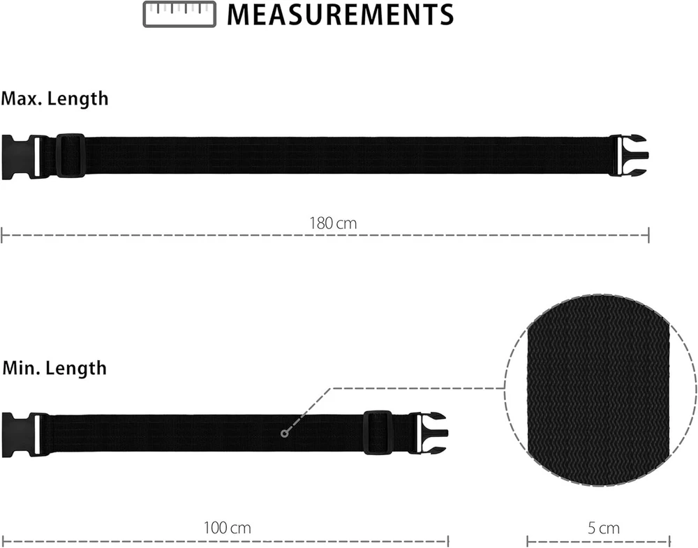 2 x Bagažo dirželiai su kombinuota spyna, 100-180 cm