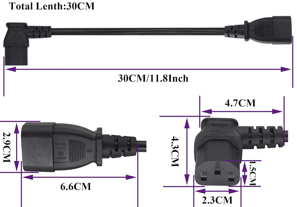 2 x C13 90° C14 Maitinimo Kabelis 10a/250v 0.3m