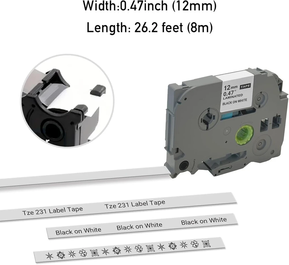 2 x Cartridgeify etikečių juostelių pakaitalas, skirtas Brother P-touch Tz Tze-231 (12 mm x 8 m), juodos spalvos ant baltos, skirtas Ptouch etikečių spausdintuvui Pt-d210 Pt-d220 Pt-d200 Pt-h110 Pt-d400 H100lb H100lb