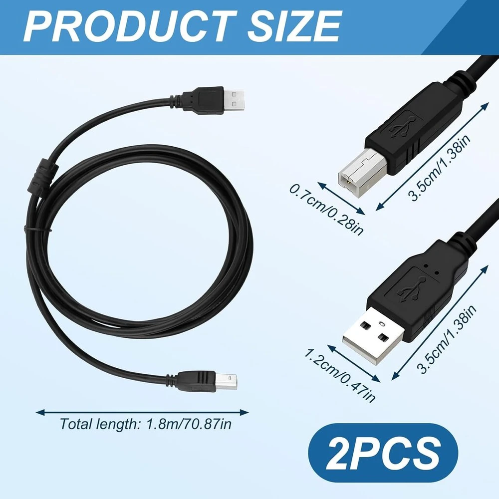 2 x usb spausdintuvo kabelis, 1.8 metro, usb 2.0 tipo b kabelis, didelės spartos usb 2.0 kabelis tipo a į tipo b spausdintuvams ir skaitytuvams, tvirta konstrukcija užtikrina patikimumą ir apsaugą nuo trukdžių