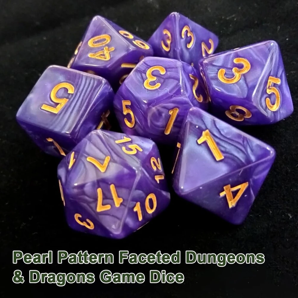 2 žaidimo kauliukų rinkinys, skirtas dungeons and dragons vaidmenų žaidimams, poliedrinių kauliukų rinkinys su juodu maišeliu (perlo tamsiai žalia + perlo violetinė)
