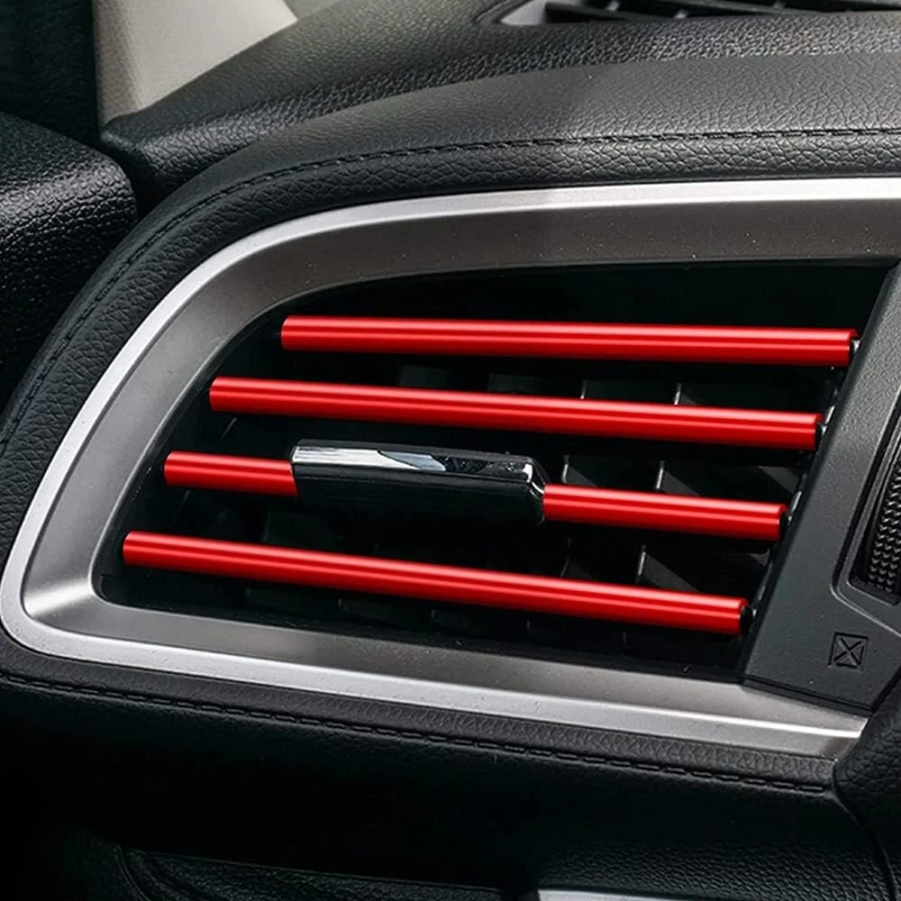 20 automobilių oro kondicionavimo dekoratyvinių juostelių rinkinys, u formos juostelės oro angoms, "pasidaryk pats" dekoro priedai, automobilio oro išleidimo anga, interjero juostelės, dekoratyvinė oro kondicionieriaus anga, apdailos juostelės (raudonos)