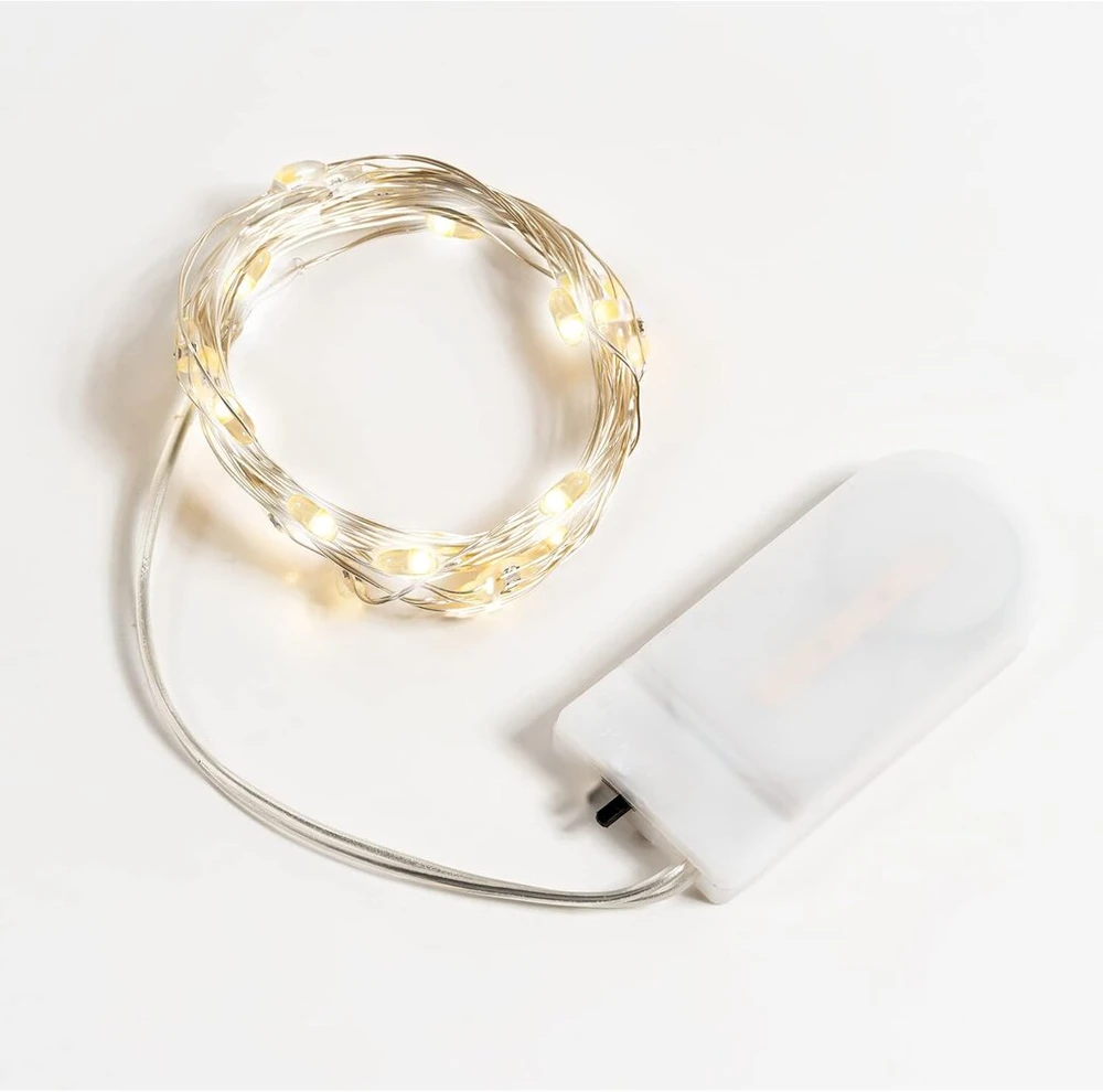 20 Led Mikroskupių Girliandos ant Baterijų, 2m, Vario Viela, Šiltai Balta