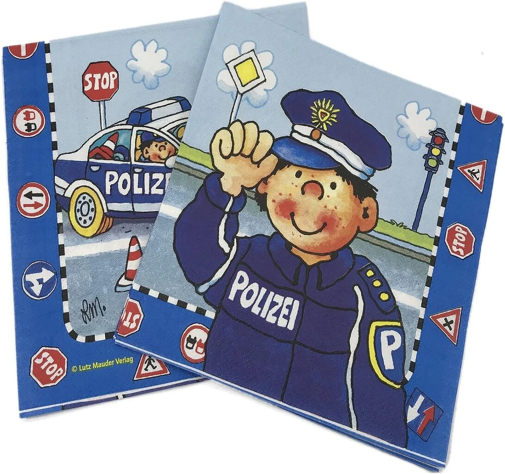 20 popierinių servetėlių Police Paul the Police vaikų gimtadienio vakarėliams ir teminiams vakarėliams