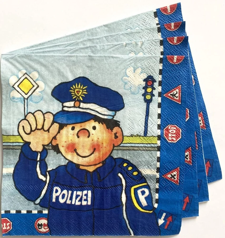 20 popierinių servetėlių Police Paul the Police vaikų gimtadienio vakarėliams ir teminiams vakarėliams