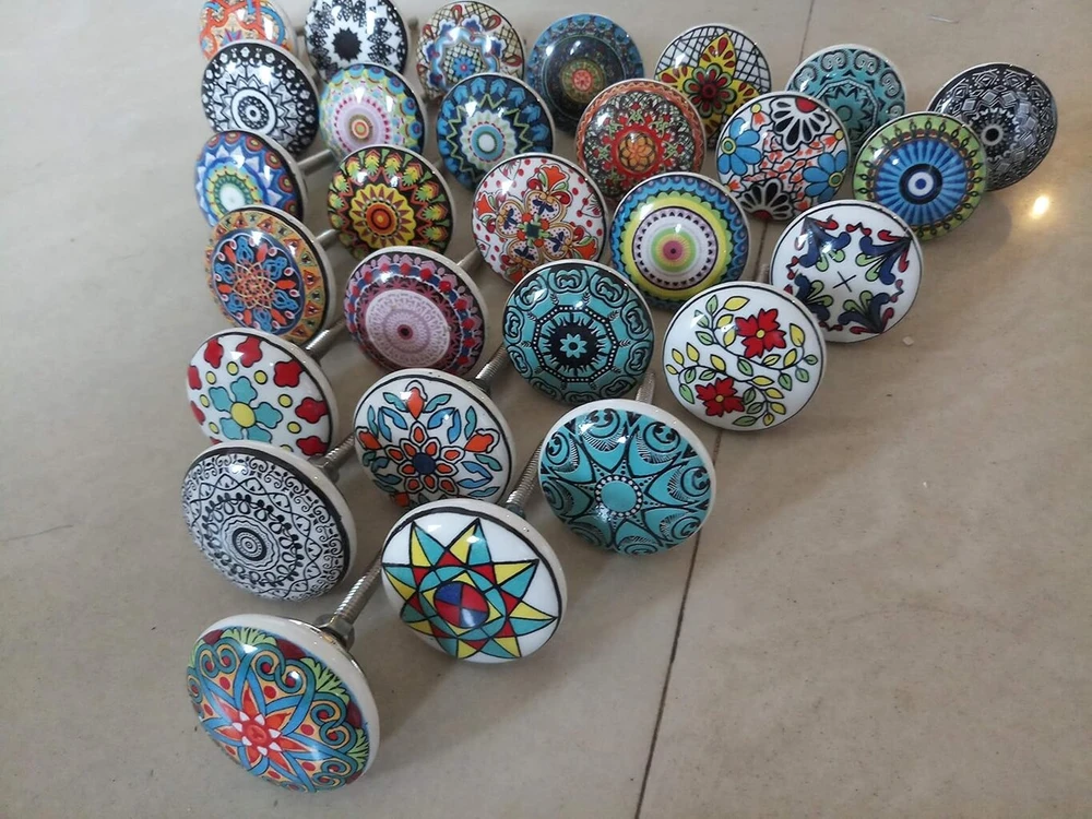 20 rankų darbo mandala spalvingų keraminių ir metalinių rankenėlių rinkinys Knobsworld